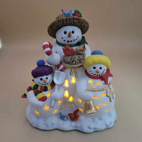 Retired Partylite P7702 Snowbell Snowman Family Ceramic Tealight Holder NWOB - Picture 2 of 8
